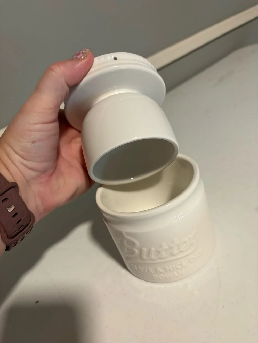 Dowan White Ceramic Butter Keeper Jar